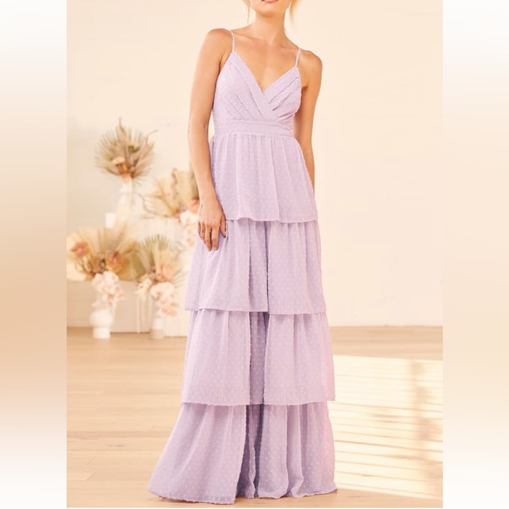 Lulus Love Stays True Lilac Swiss Dot Maxi Dress